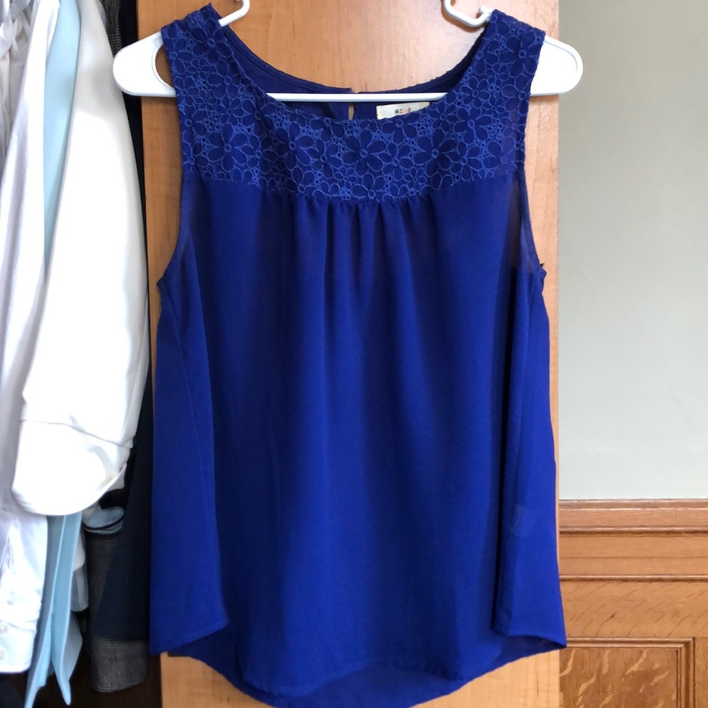 Blue Blouse with Floral Lace Detail